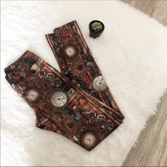 Goldsheep Clock Print Leggings Size Small - Picture 3 of 5